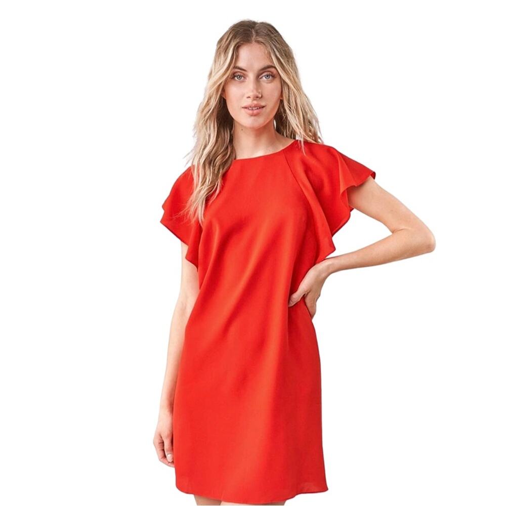 NWT Sugar Lips Ardin Bat Wing Shift Midi Red Dress Flutter Sleeve Lined Small